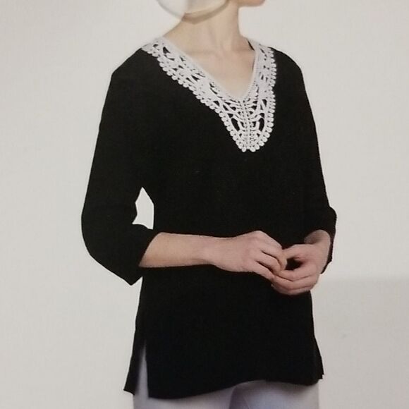 Premise Linen Tunic/Top - Black, detailed V-neck - Picture 1 of 6